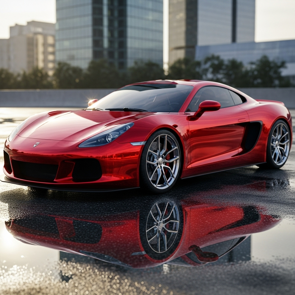 A red sports car with glossy finish