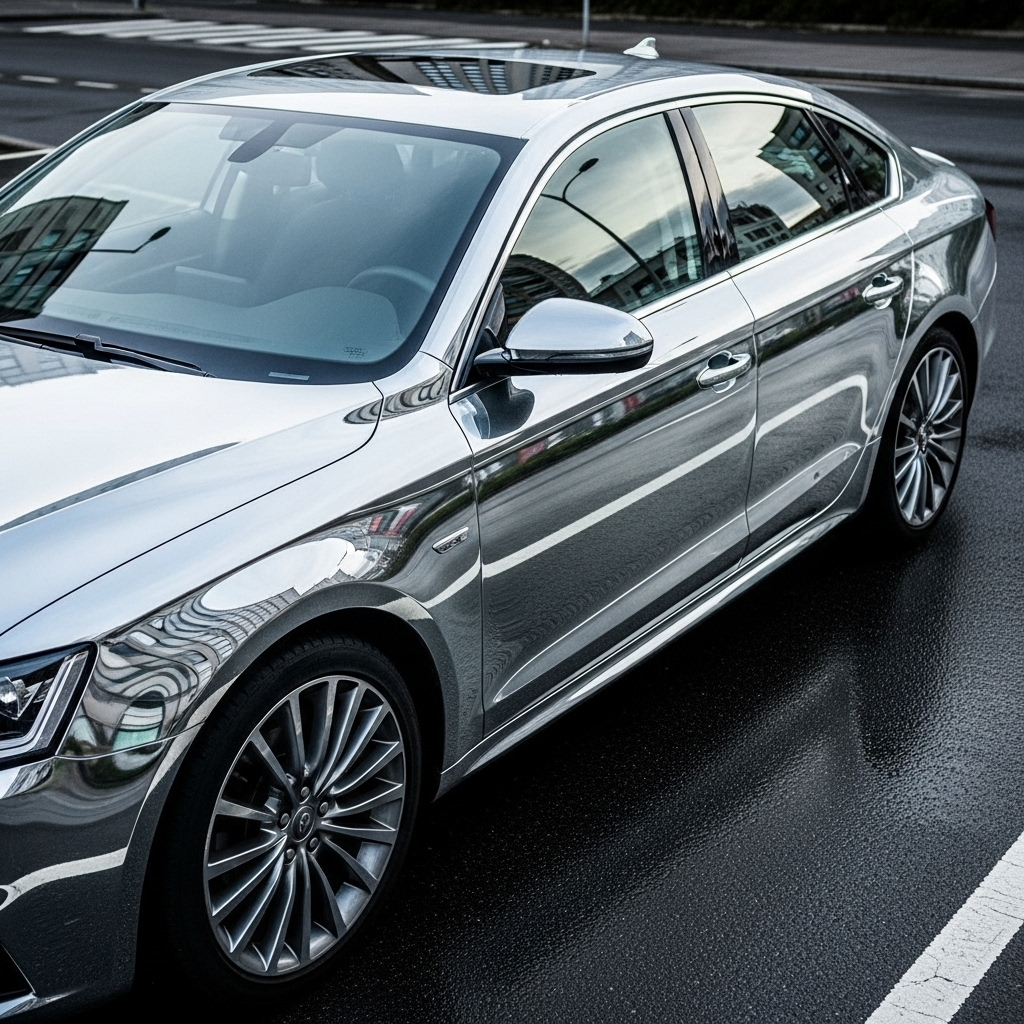 A white vehicle with perfect reflection